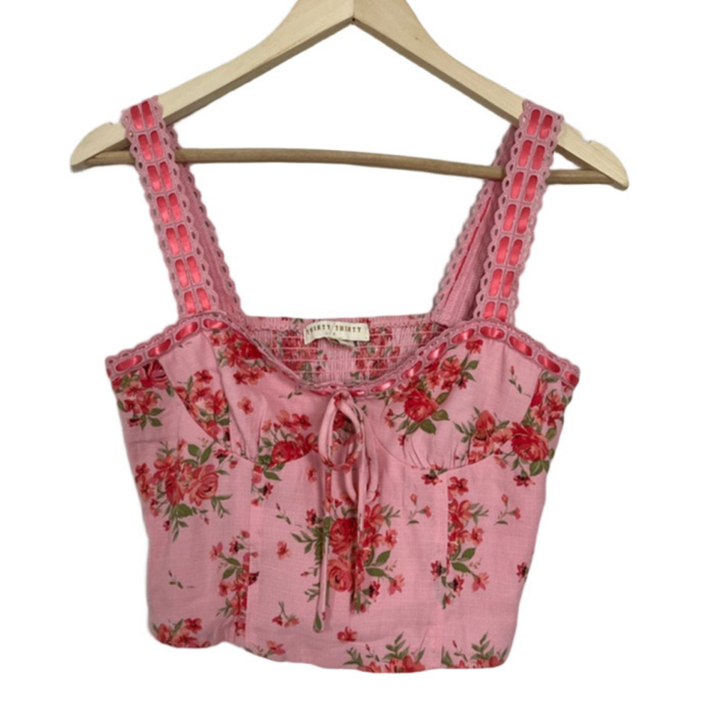 Pink Floral Crop Top Ditsy Corset Coquette Girl Bralette Going Out Top Tank